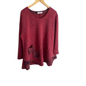 T By Transparente Women's Red Long Sleeve Bohemian Tunic - XL